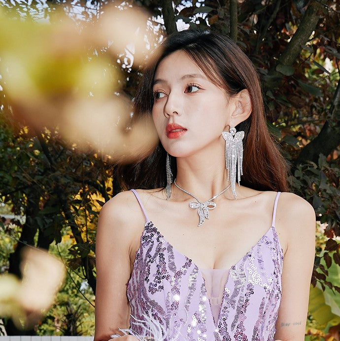 DOLLY Elegant White Diamond Tassel Earring-NONNA