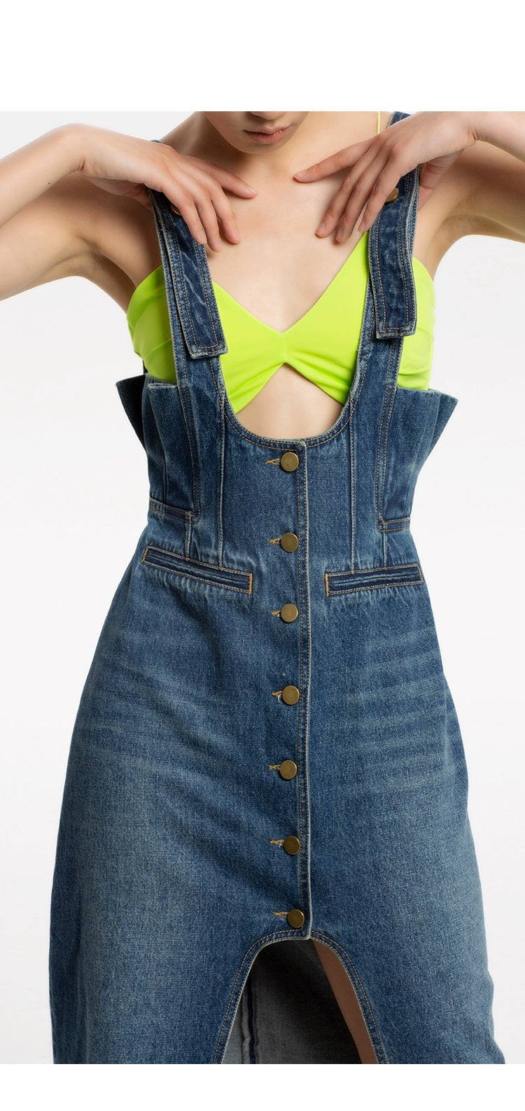 LEDI W High waist fine wash split denim strap skirt dress - Uoma S / Blue (pre-sale) LEDI W High waist fine wash split denim strap skirt dress - Uoma S / Blue (pre-sale)