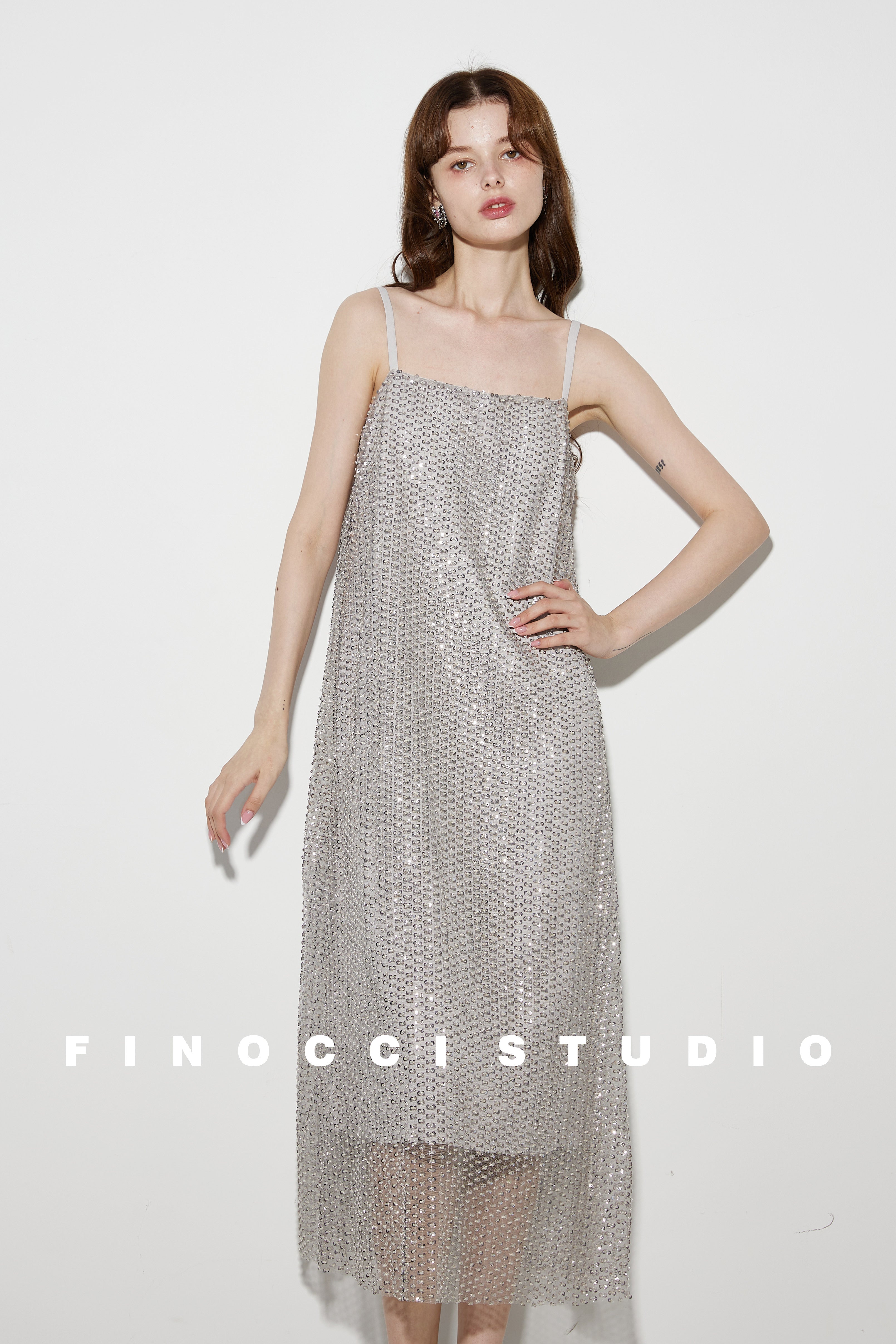 Gorgeous Vintage Luxury Gray Silver Bead Embroidered Slip Dress