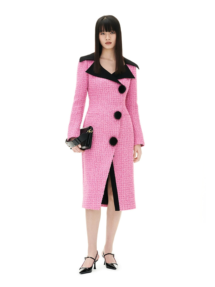 YES BY YESIR Fall/Winter Pink tweed elegant Jacket Dress