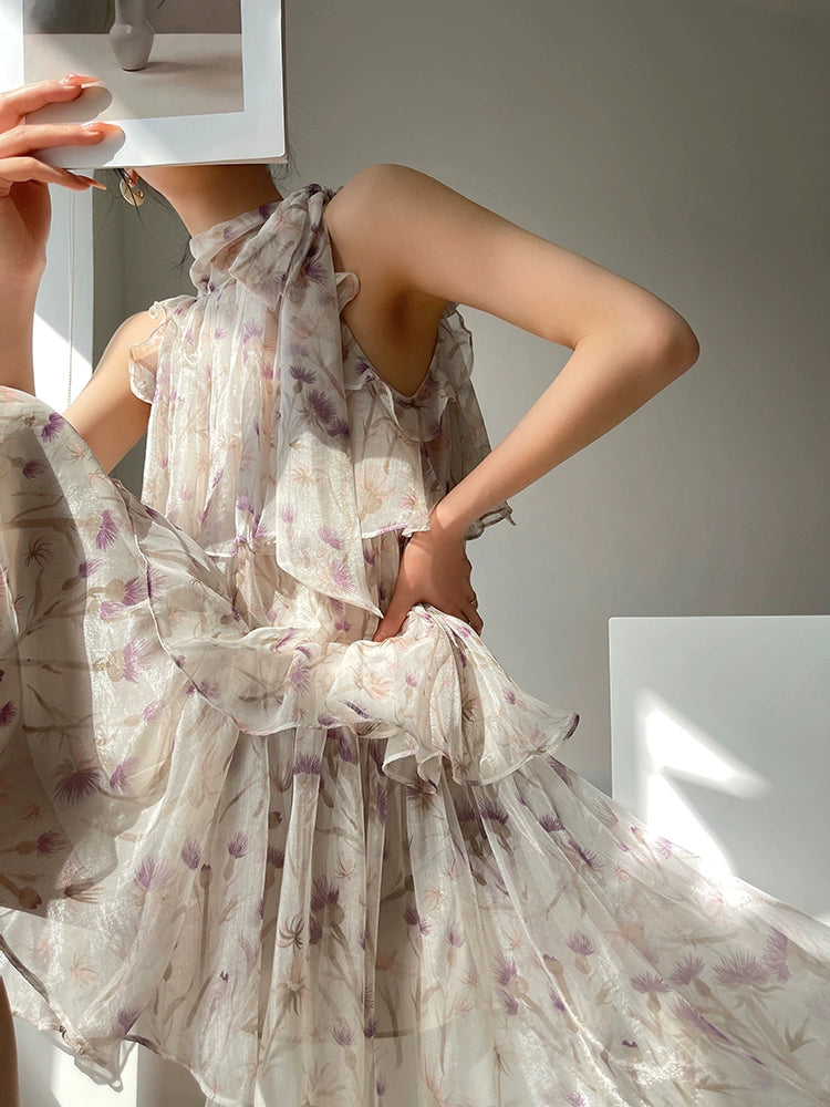 Aconiconi Luxury layered Floral Print Halter Neck Holiday Dress- Aiyu –  GOOD GIRL REBEL