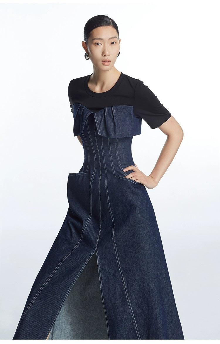 white christmas dresses Washed Slit Back Tube Denim Dress main image 1