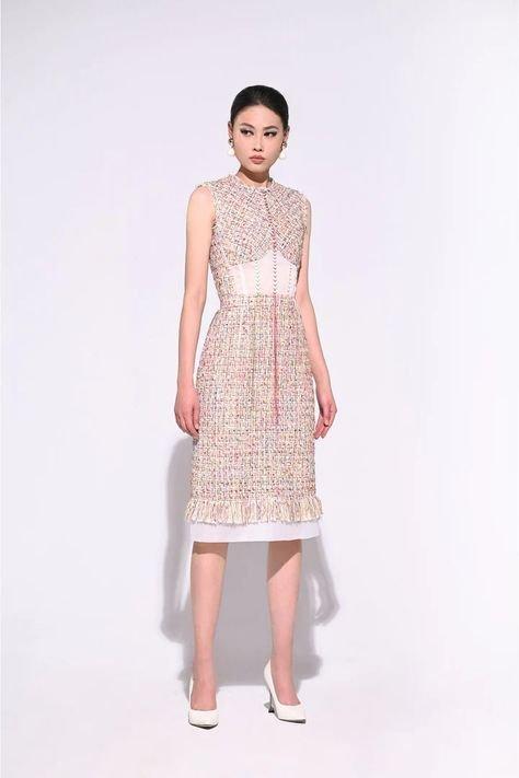 Sleveless tweed a line kneee lenght dress- Chany XL