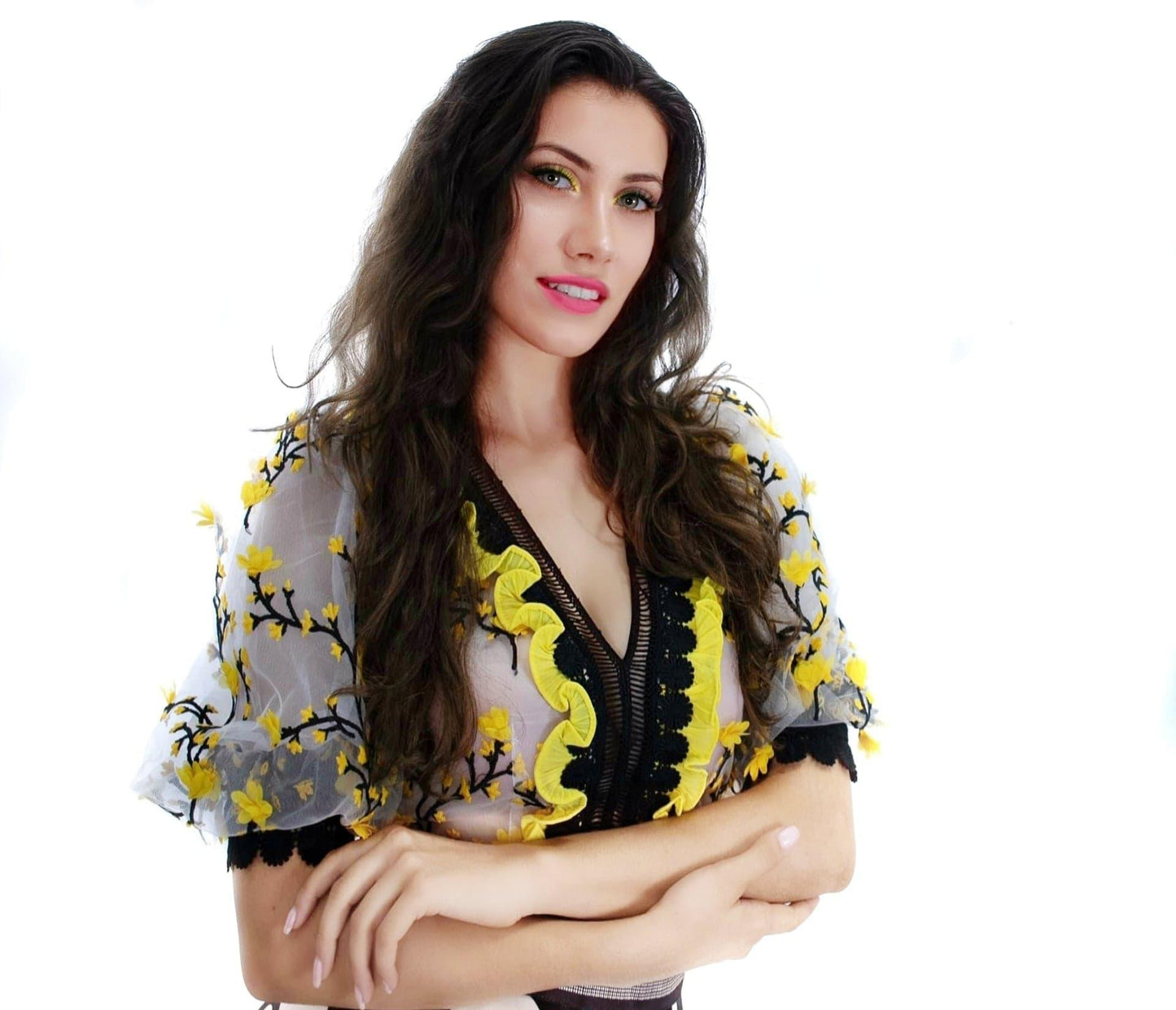 Limited edition floral embroidered bubble sleeve cocktail vintage retro top- Filori