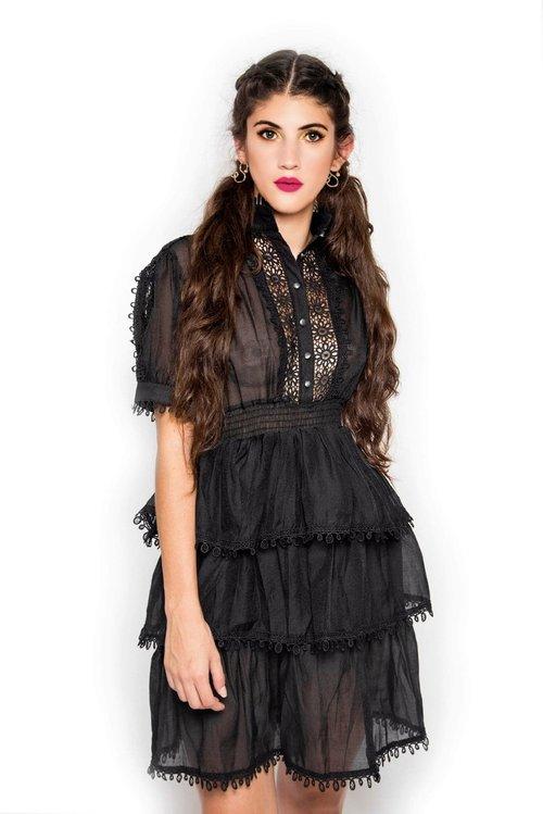 Limited edition one of a kind designer unique Black lace layered lbd transparent cocktail dress