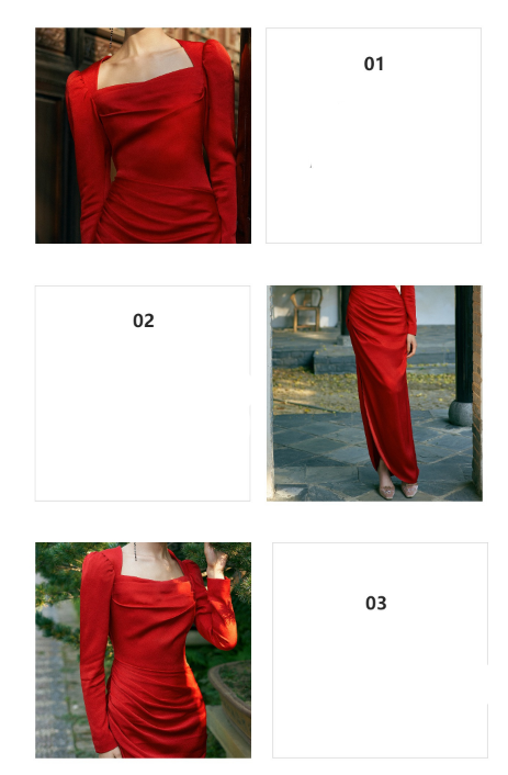 Red Long puff sleeves square collar folds slit wedding guest dress- Stopa