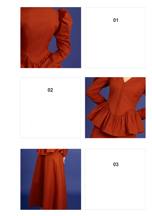 Orange red toast puff sleeve waist and a long toast suit skirt dress- Liqin Liqin's
