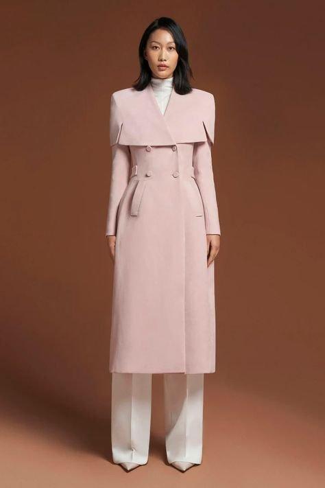 Pastel pink suede leather cape shoulders trench coat- Mimi