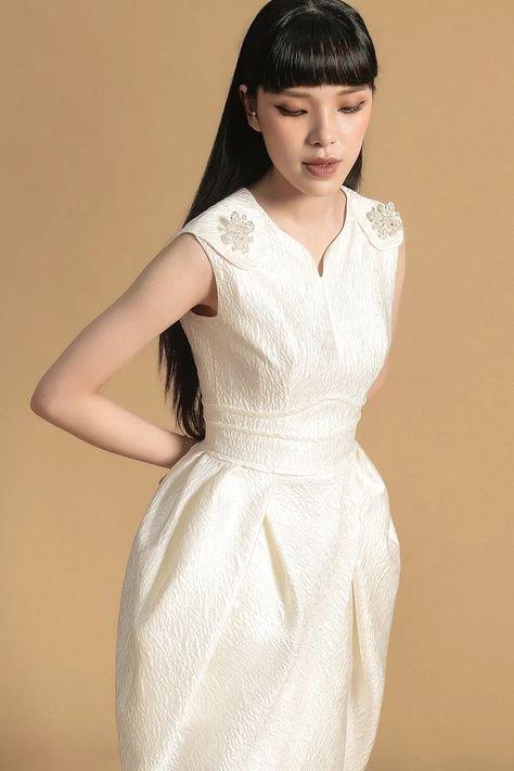 High end jacquard tulip midi dress- Tulia