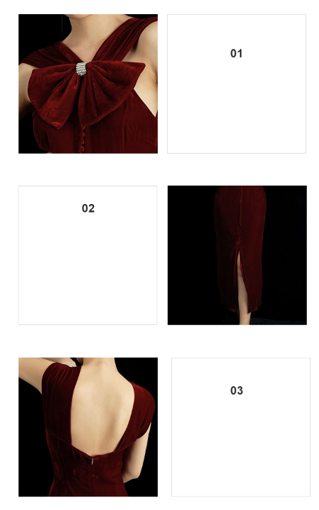 Retro vintage red slim velvet French sleeveless halter neck bowknot evening dress- Viana