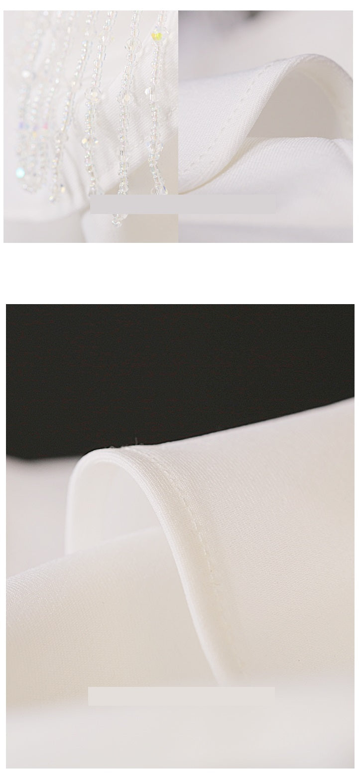 White jumpsuit 2023 spring and summer slanted shoulder dress feather- Debora