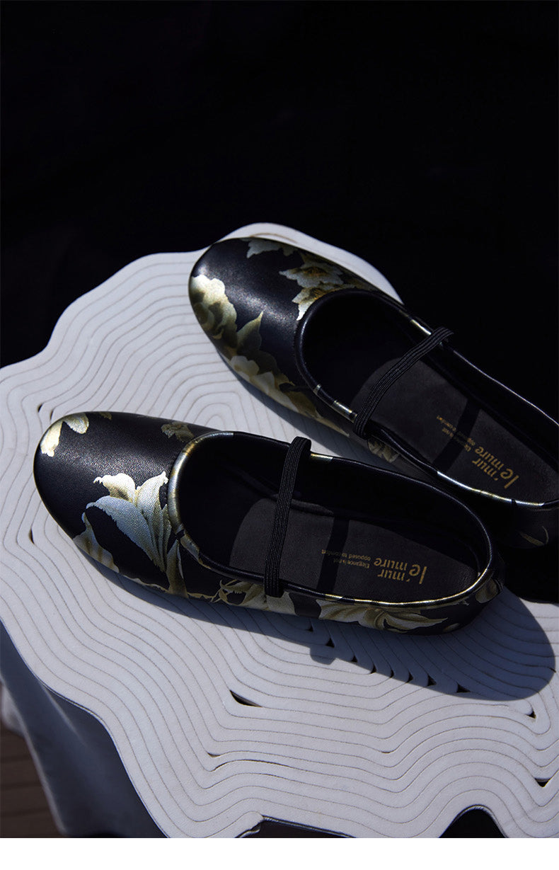 Mary Jane flats retro oil painting leather shoes- Hilda