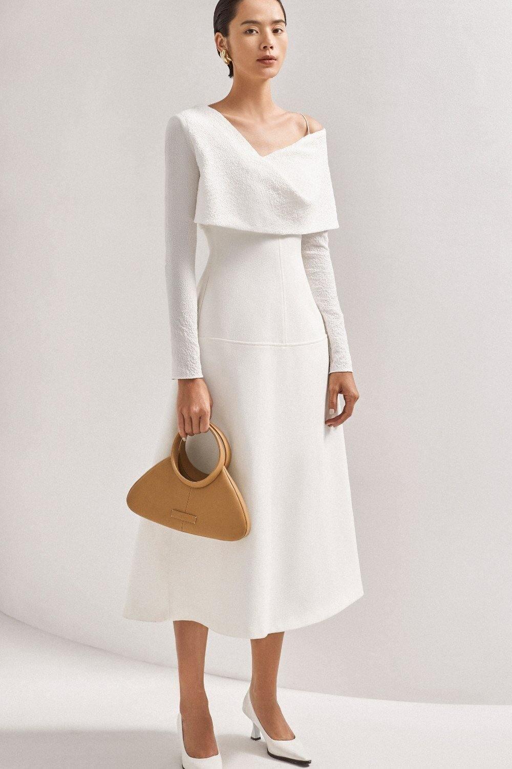 white cape dress midi Karen Millen Soft Tailored Cape Detail Tailored Midi Dress in Ivory