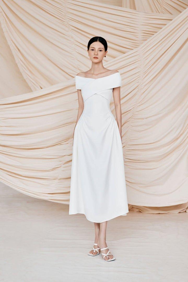 White chest cross off-shoulder dress-DAWN GOOD GIRL REBEL White chest cross off-shoulder dress-DAWN GOOD GIRL REBEL