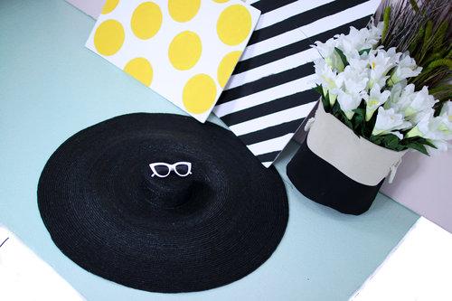 Designer inspired Large oversized beach vacation sun brown woven straw sun hat- Mondavi Black