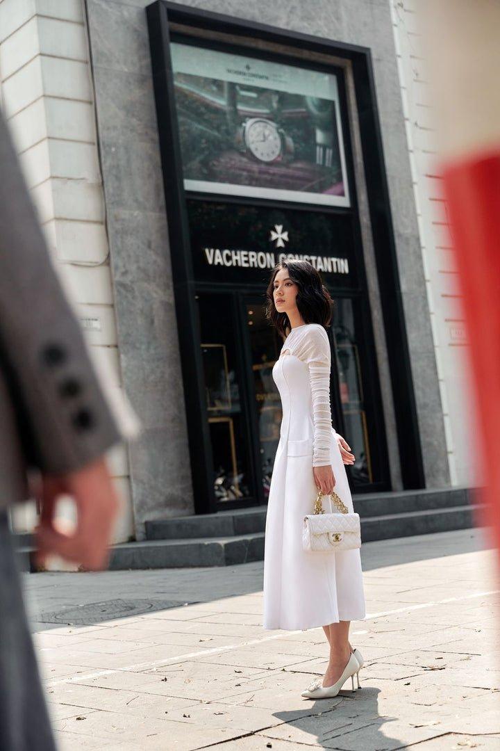 Black gathered long sleeves dress-ASH