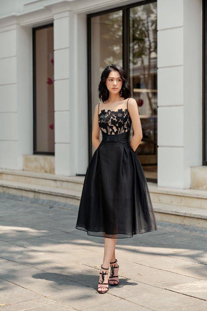 Black tule lace camisole dress-BERTHE M / White Black tule lace camisole dress-BERTHE M / White
