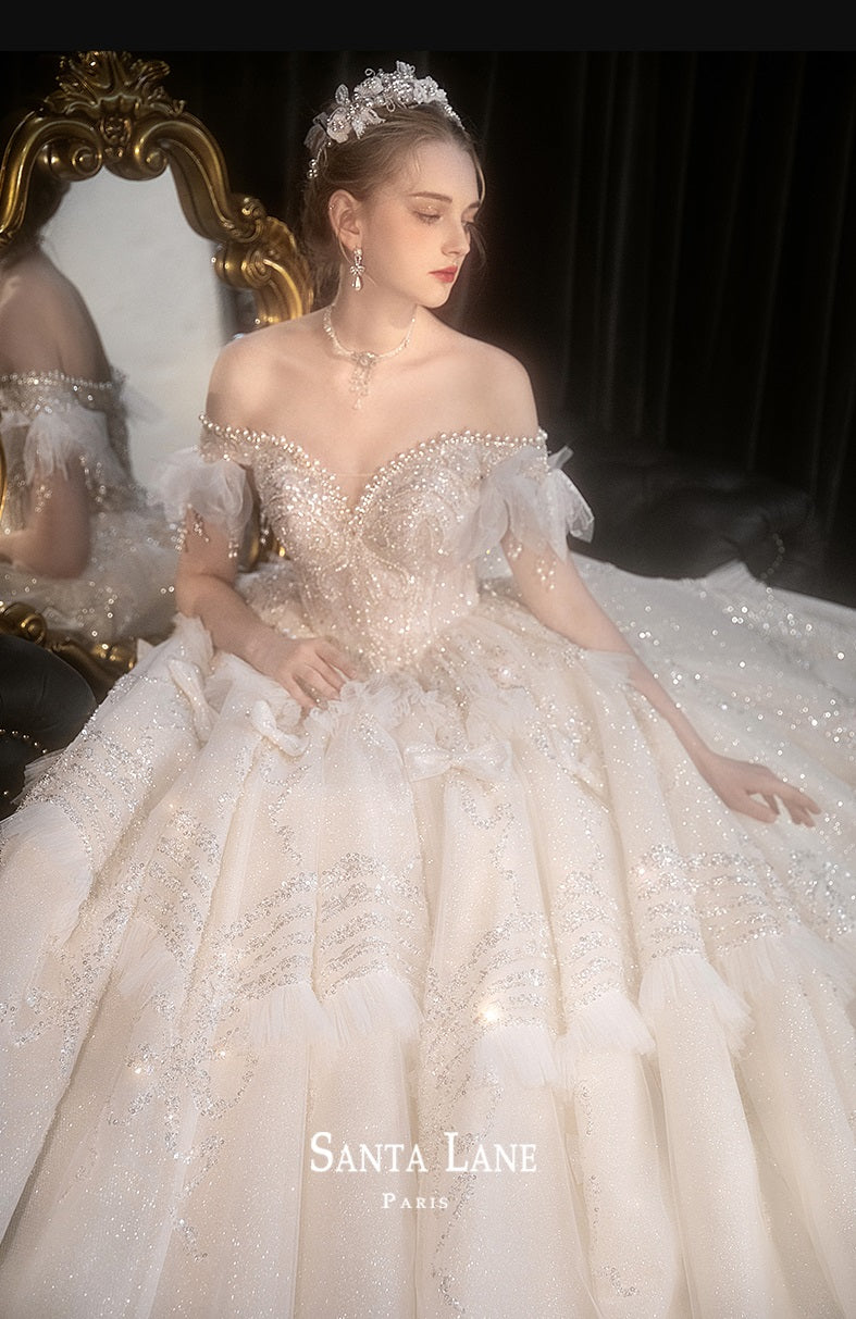 One-shoulder court style retro high-end wedding dress-Ibaraqui