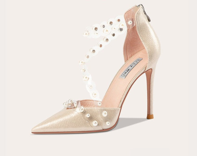 Lily high heels stiletto pointed toe black sandals with a word belt- Aldi