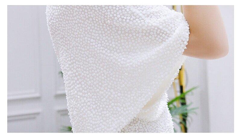 Limited edition White evening dress heavy beaded fishtail dress long evening wedding gown female - sIQ