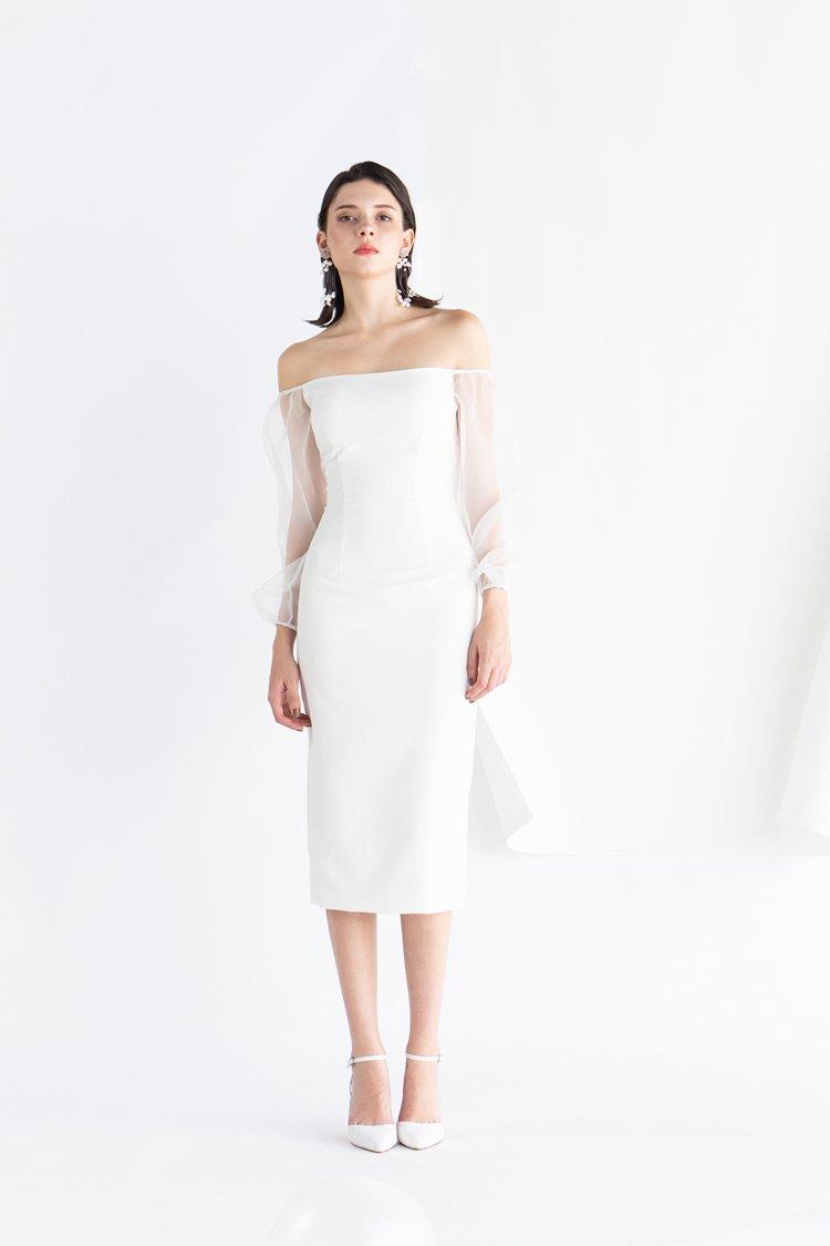 GOUDIN Classic off shoulder long-sleeved short cocktail dress GOUDIN Classic off shoulder long-sleeved short cocktail dress