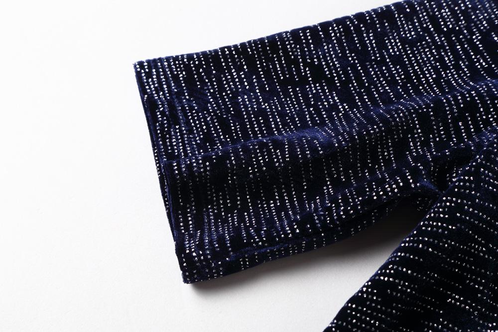 Limited edition V-neck French retro stretch cocktail formal sparkling midnight blue wide leg jumpsuit - Starlet