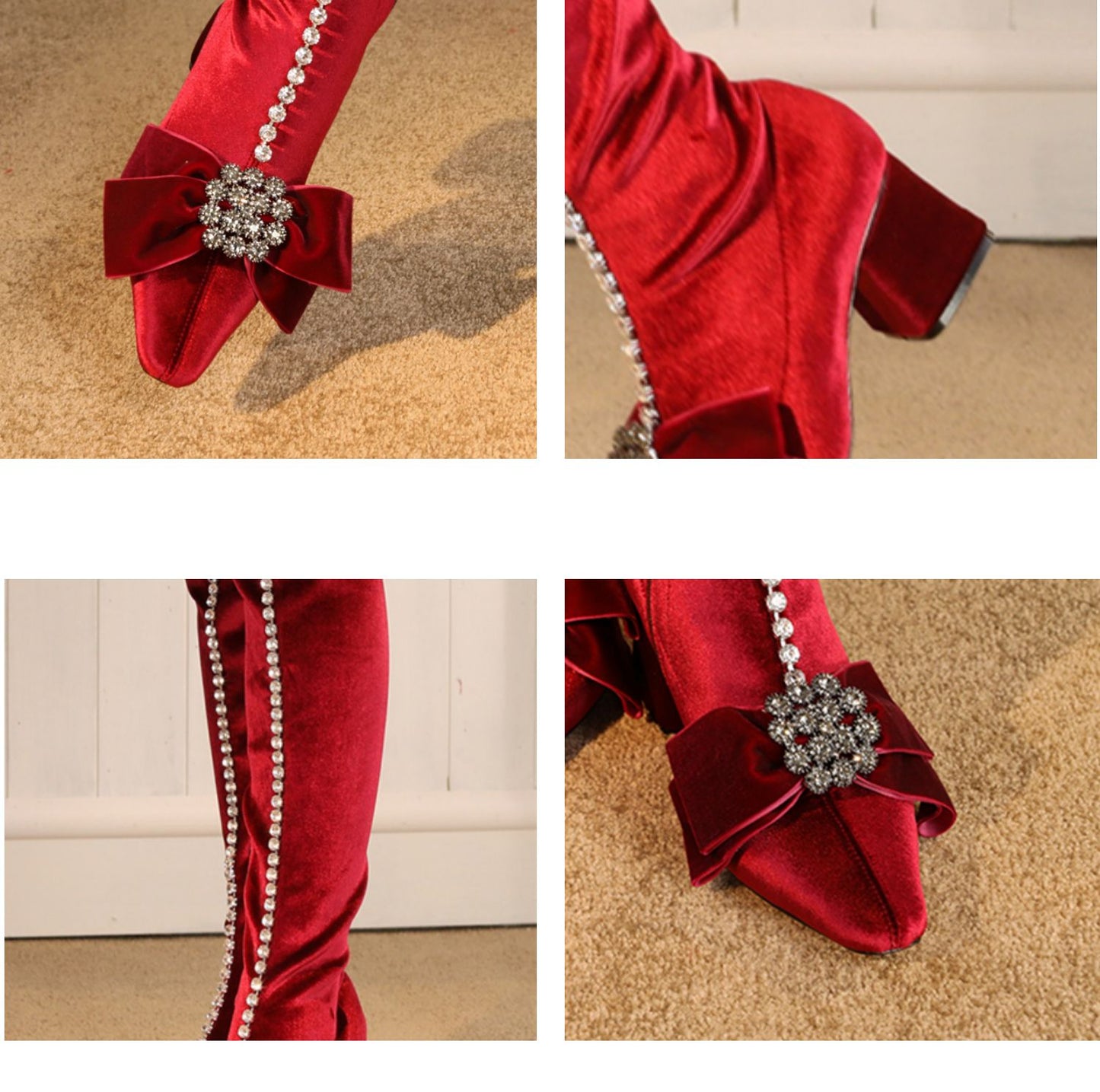 B-FEI wine red elegant over-the-knee boots stretch leg boots- Giovana