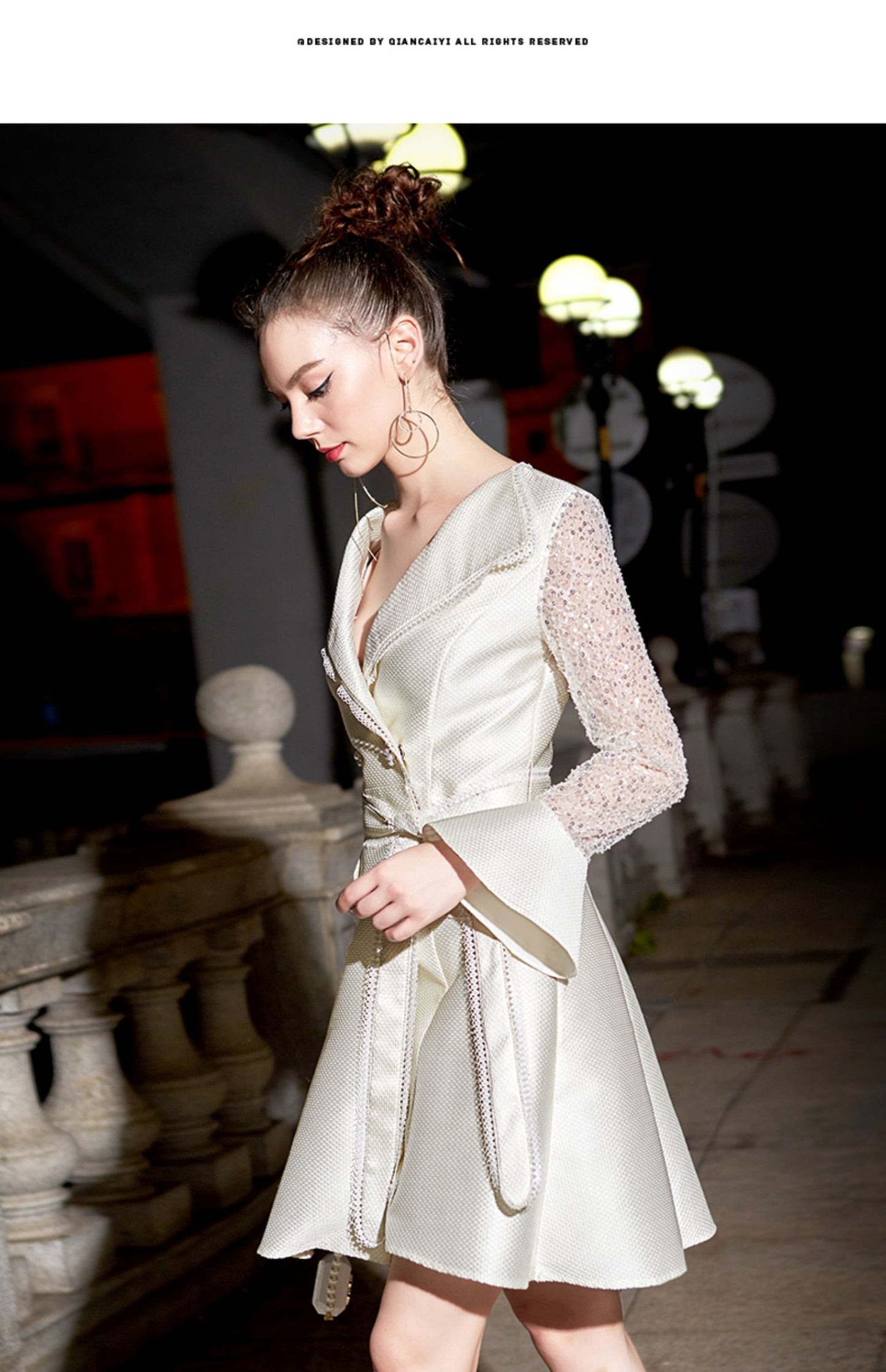 High-end niche dress crafted from apricot satin and designed-Lingua