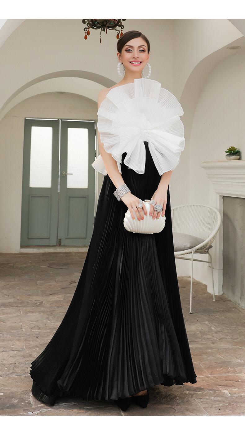 Sexy Full Body Folding Handmade Long dress white and black pleated bal GOOD GIRL REBEL Sexy Full Body Folding Handmade Long dress white and black pleated bal GOOD GIRL REBEL