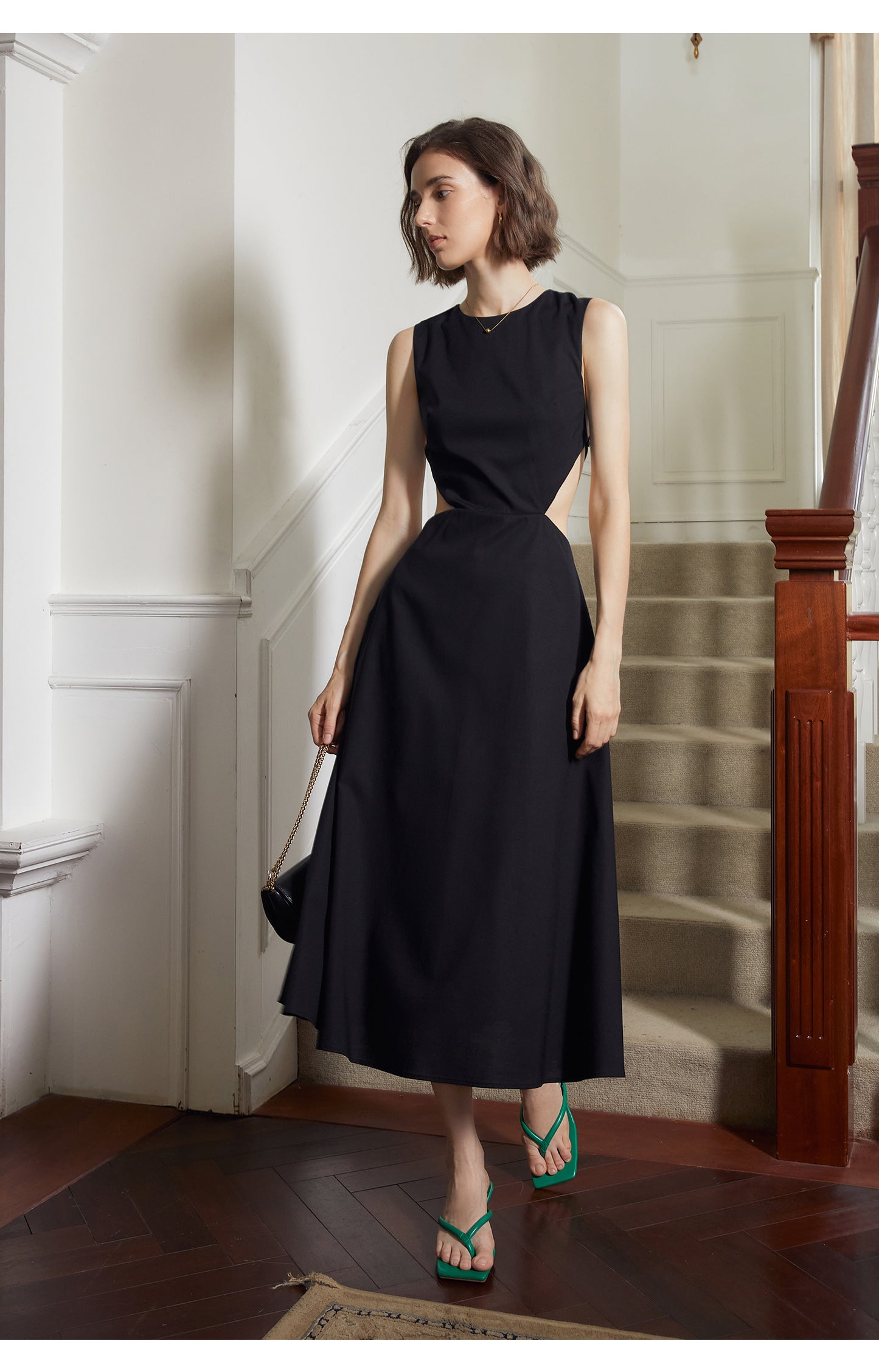 Backless design, high waist, and round neck long skirt sleeveless dress- Arala