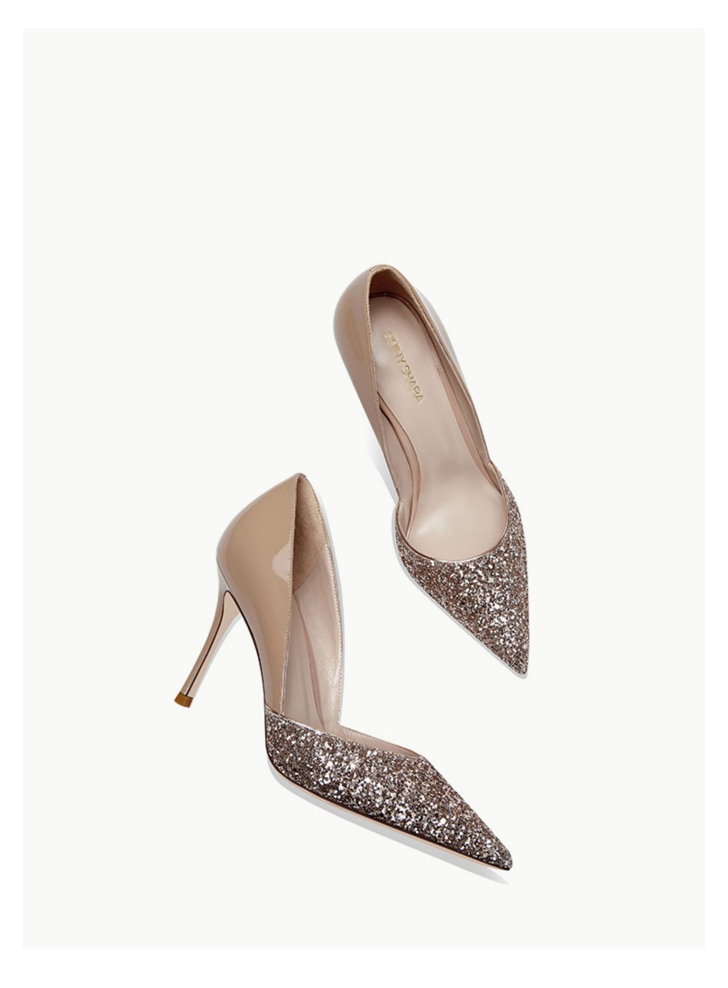 pointed toe shallow mouth nude sparkling crystals pumps shoe- Cleo