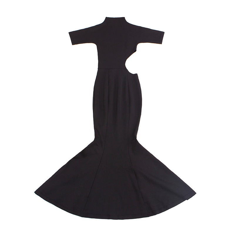 le palais vintage black elasticbodycon fishtail hollow waist cut out sexy black dress - Suxi