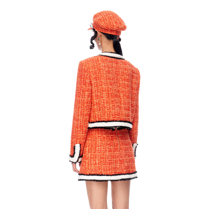 Limited Edition Orange Thick Tweed short Coat jacket blazer - Ioue