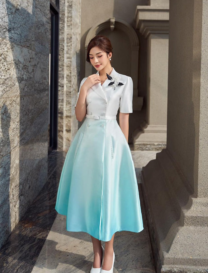 Early Spring 2023 new short-sleeved gradient elegant daily cocktail dress- Jambalaya