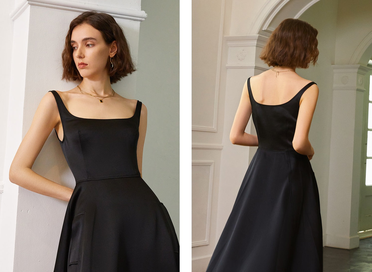 Sleeveless long skirt and comes in a black and white dress- Molna