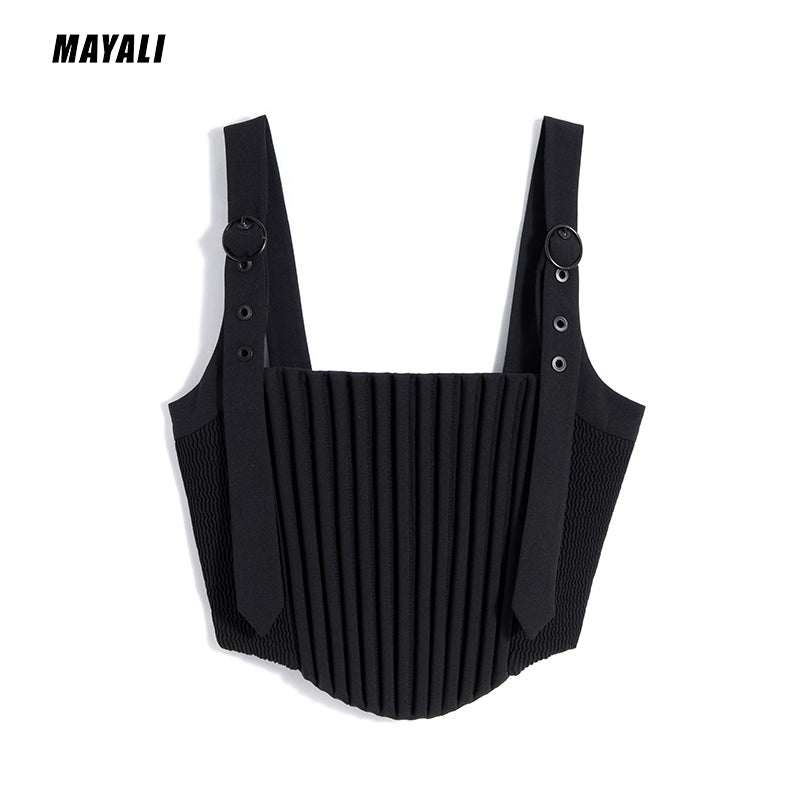 MAYALI spine embroidered adjustable bustier vest crop top - Kaaai