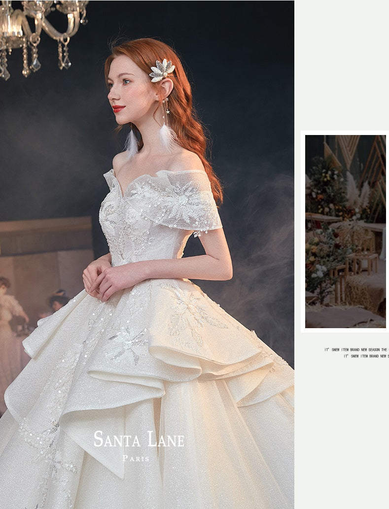 Ealy Spring 2023 One-shoulder fantasy retro starry sky trailing wedding dress- Stayr