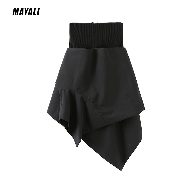 MAYALI Fall/Winter Threaded waistband panels asymmetric irregular cropped culottes