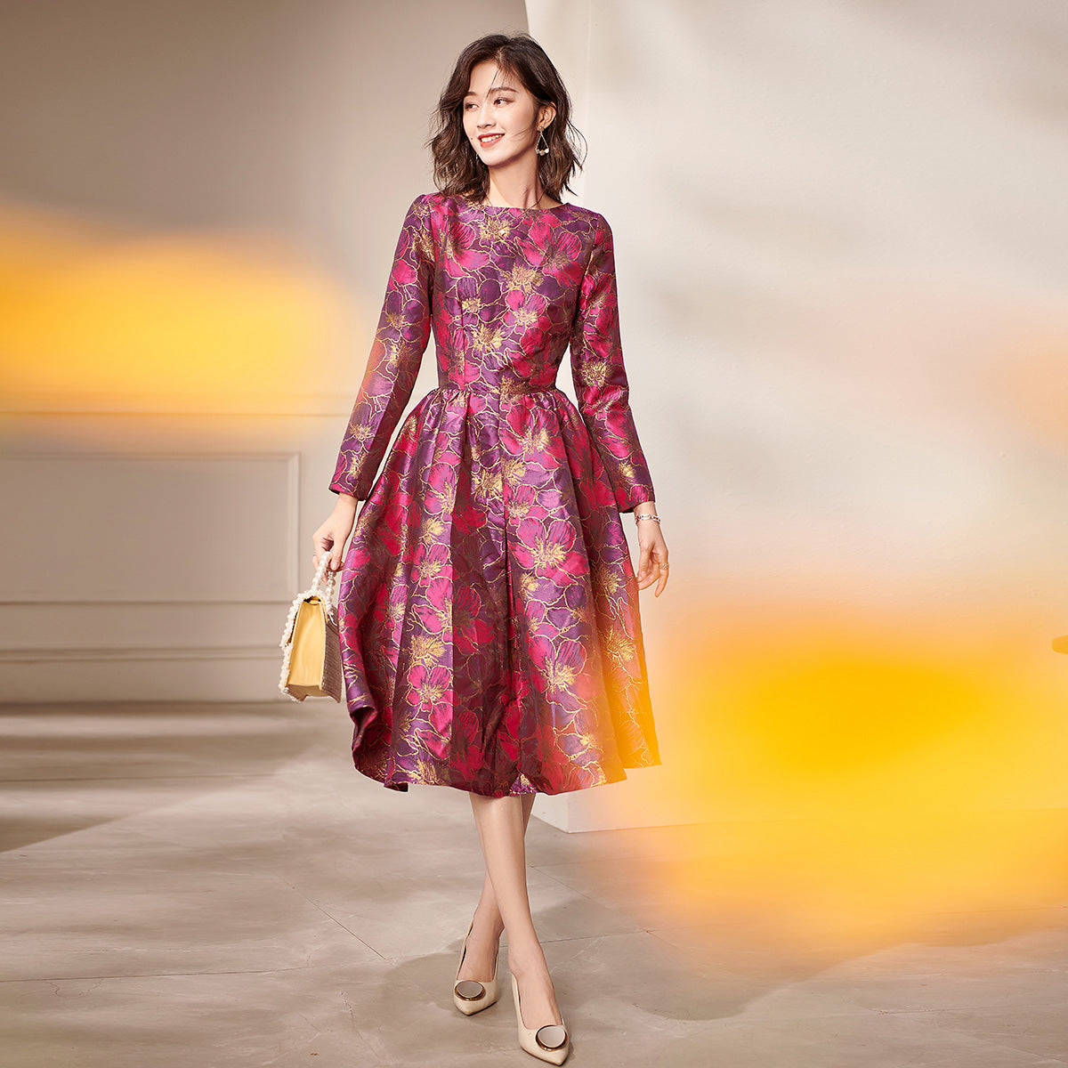 fall dresses with sleeves Seta T Women's Long Sleeve Dresses Square Neck High Waist Flowy Casual Knee Length Dress with Pockets Fall Clothing Small Black at Amazon Women's Clothing store