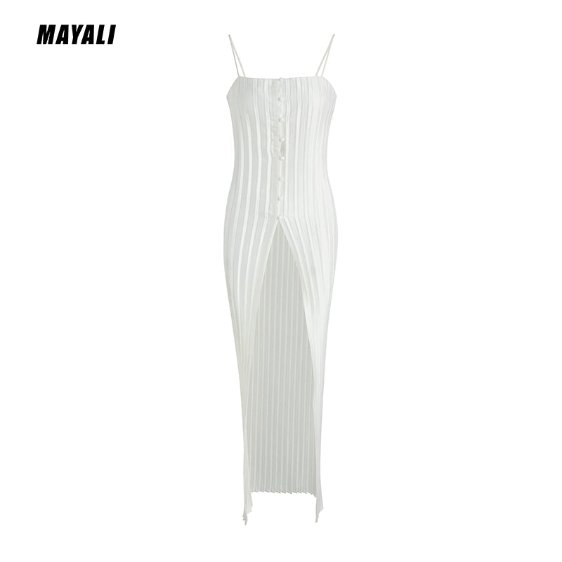 MAYALI mid-length single-breasted slip pressed pleated dress - Oceiji