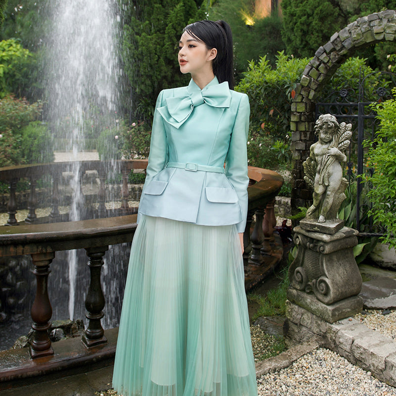 Early Spring 2023 new long-sleeved bowknot jacket + skirt suit set- Cove