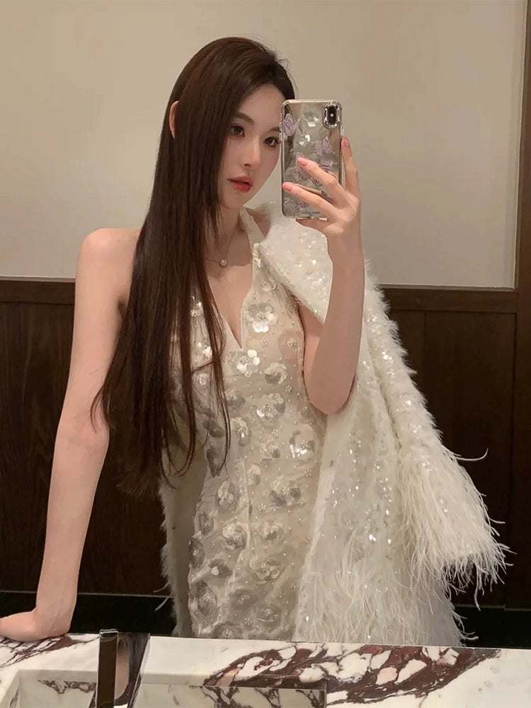 Wardrobes By Chen Luxury Round Neck Long Sleeve Short Party Dress - Swiss