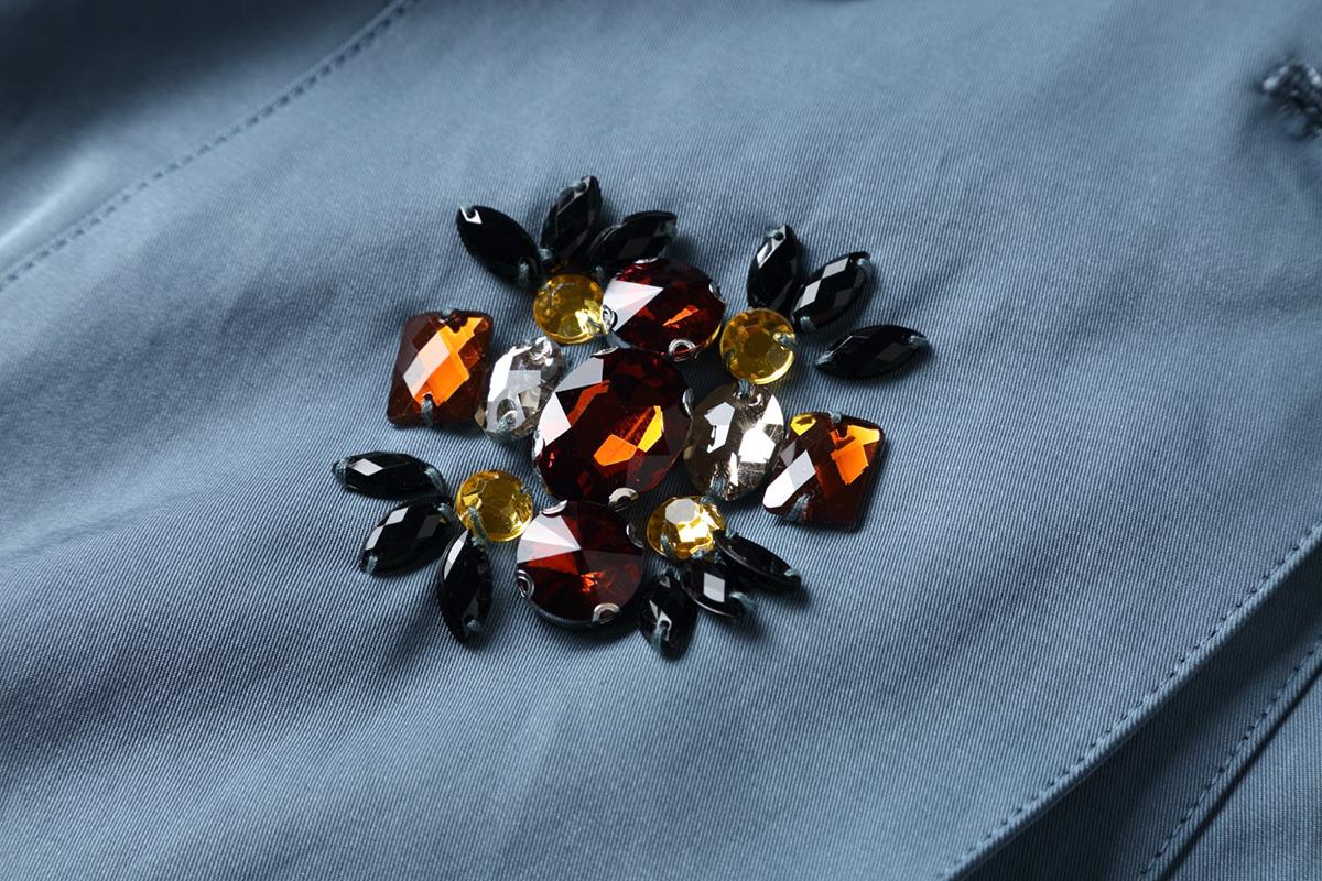 Classic autumn winter luxury limited edition handmade beaded long trench coat - Siaha Blue