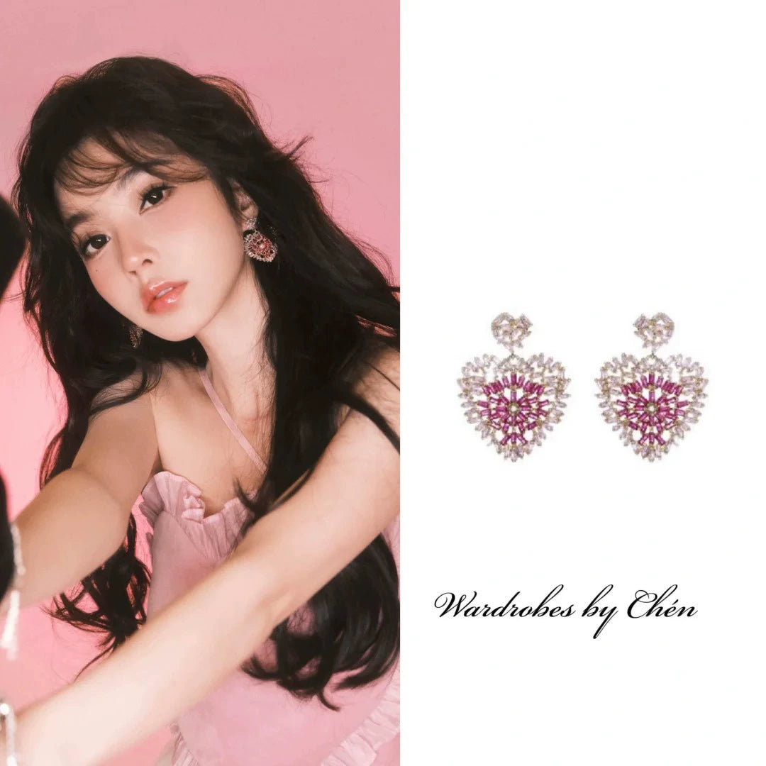 Wardrobes by Chen Luxury Pink Love Shaped Diamond Earrings-Vivian