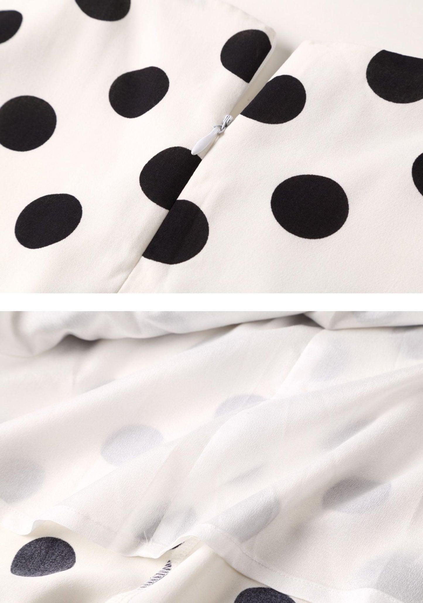 Designer long sleeves vintage inspired retro French black and white polka dot midi dress - Marie