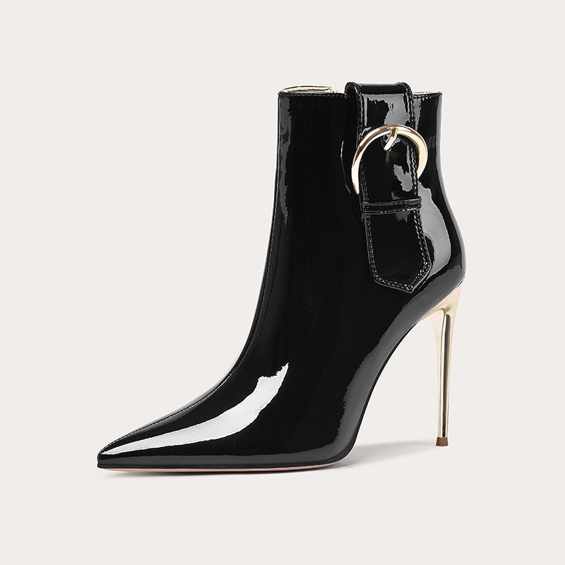 Black plush short boots new pointed high-heeled boots stiletto- Dola