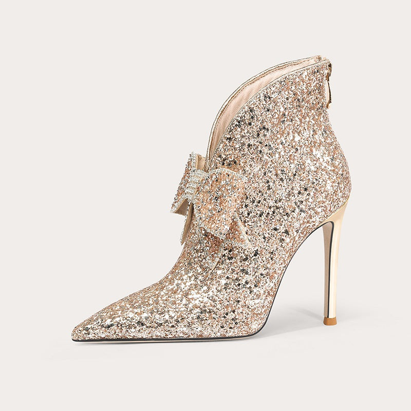 Wedding boots sequined high-heeled boots- Olad
