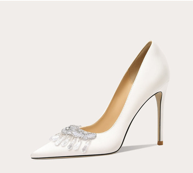 Lily white satin fairy wedding women's shoes- Mia