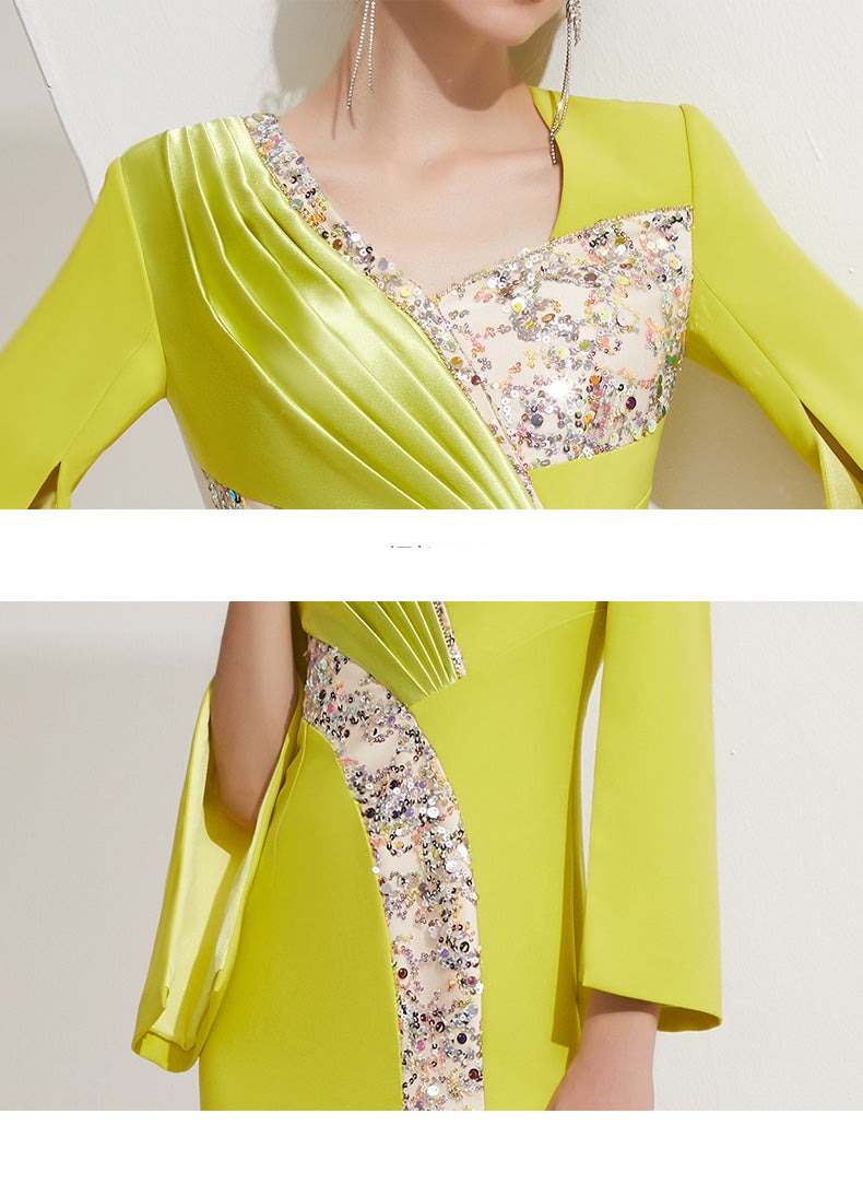 Elegant high-end light luxury niche dress women's long sleeve long evening gown dress- Italia