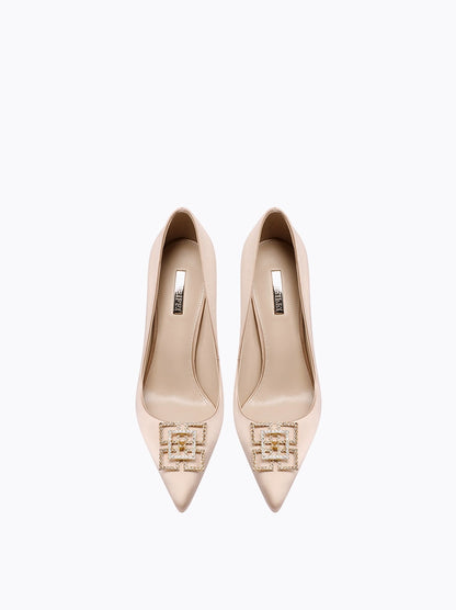 Fabfei  rhinestone stiletto pointed toe silk champagned wedding shoes - Silama